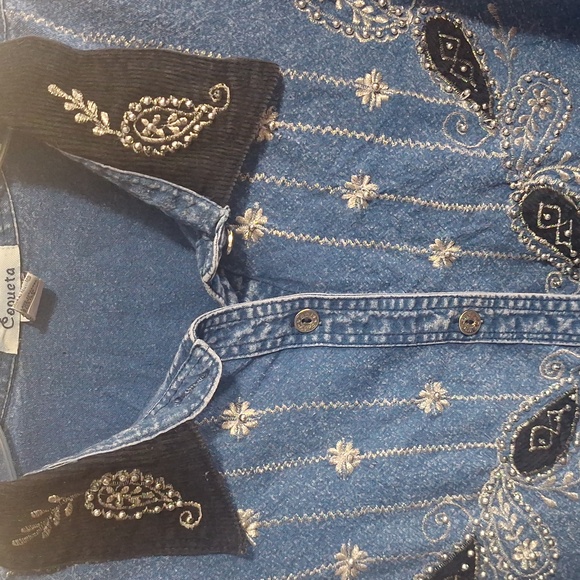 Vintage Coqueta Embroidered Beaded Denim Shirt-2X - Picture 4 of 6